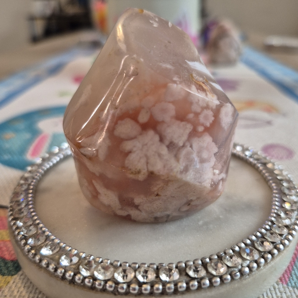 Natural Flower Agate Crystal Carved Torch Flame Tower New #5 - Picture 1 of 9